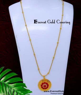 DCHN295 - Latest Ad Stone Round Pendant with Long Chain Design