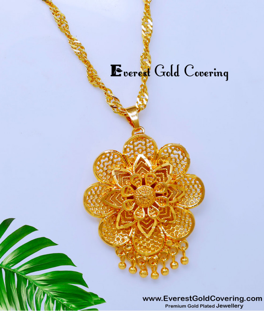 DCHN297 - Light Weight Flower Design Pendant with Long Chain