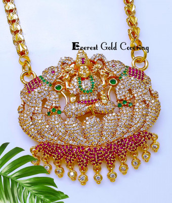 DCHN313 – 30 Inch Long Chain with First Quality Gajalakshmi Stone Pendant