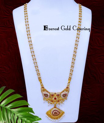 DCHN316 – 30 Inch Long Pearl Chain with Attractive Full Stone Sangu Pendant