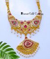 DCHN316 – 30 Inch Long Pearl Chain with Attractive Full Stone Sangu Pendant