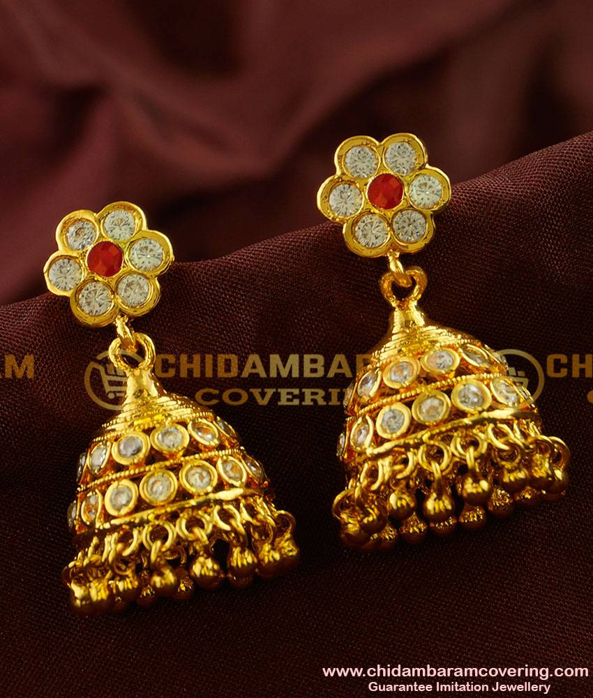 ERG001 - Ayimpon Design Umbrella Type Real Gold Like Guarantee Stone Jhumkhi