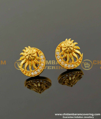 ERG100 - Elegant Fashion White Stone Moon with Sun Combination Designer Earring 