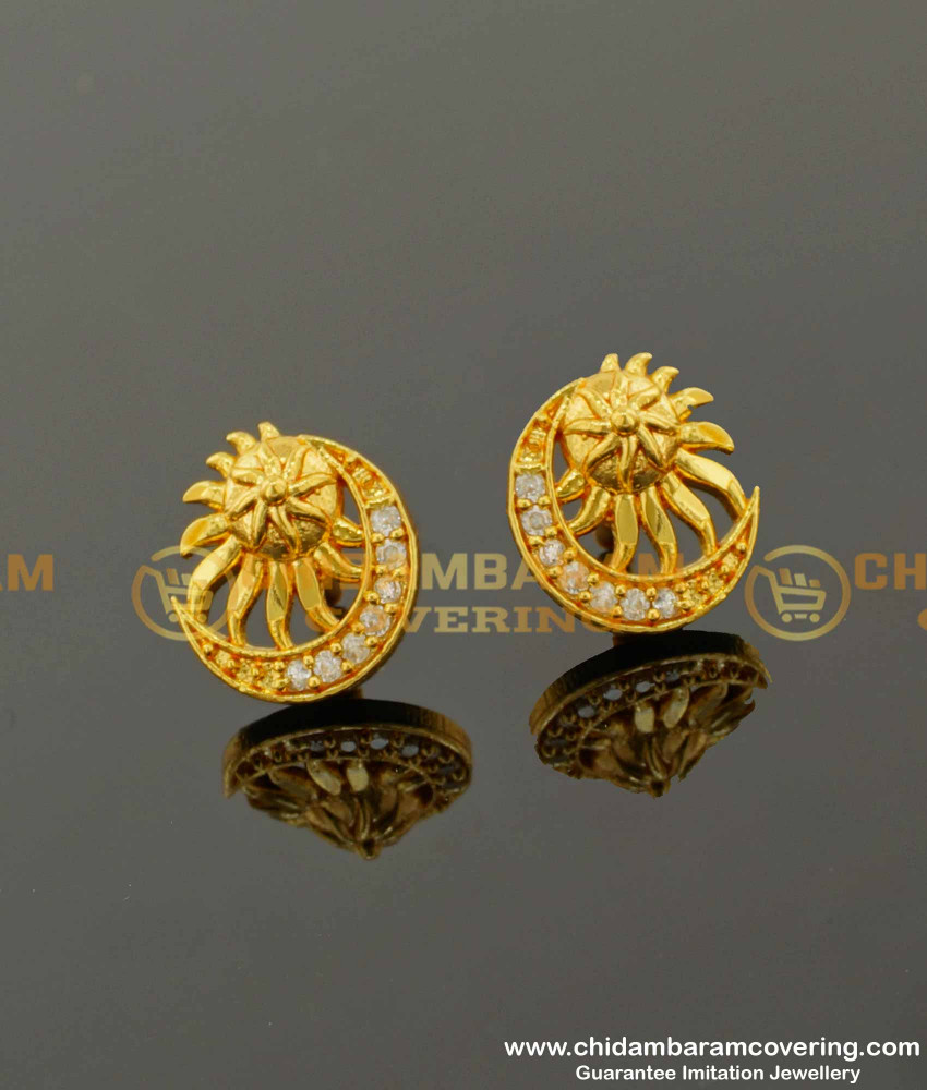 ERG100 - Elegant Fashion White Stone Moon with Sun Combination Designer Earring 