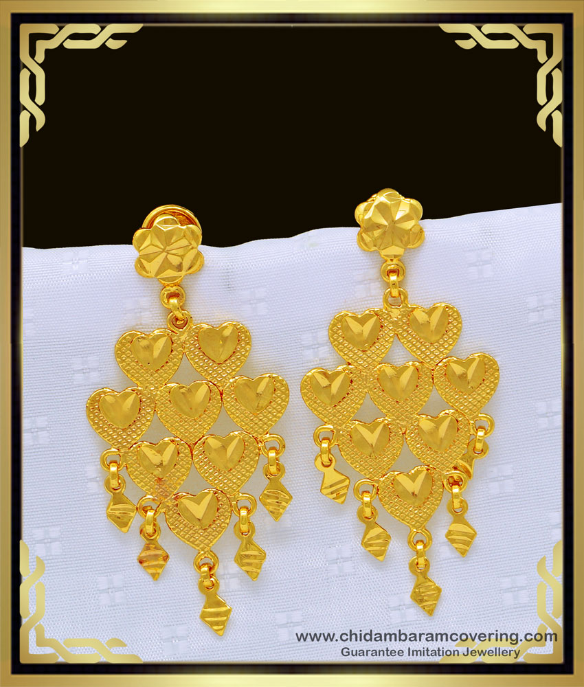 ERG1005 - Latest Heart Design Gold Plated Party Wear Earring Online