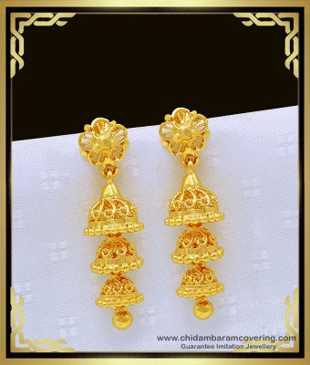 ERG1006 - Gold Design Three Layered Jhumkas Earrings Design for Female