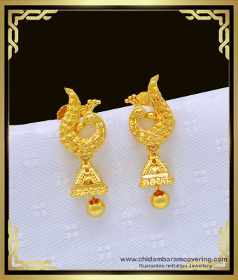 ERG1008 - Elegant Peacock Design Earring with Mini Jhumkas One Gram Gold Stud Earring Buy Online