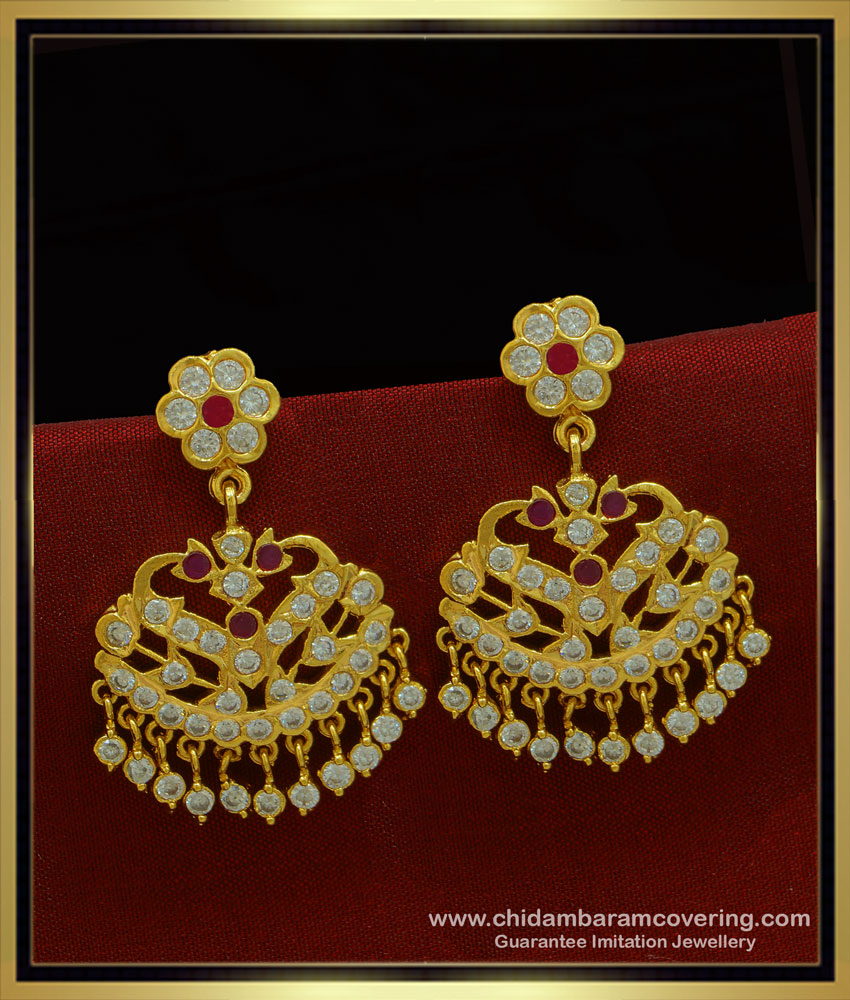 ERG1011 - Gold Inspired Traditional South Indian Stone Big Danglers Earring for Wedding