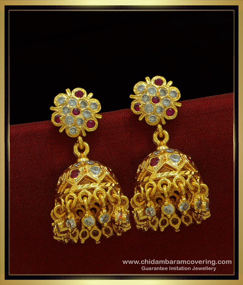 ERG1015 - Impon Earring Jimiki First Quality Guarantee Stone Jhumkas Online