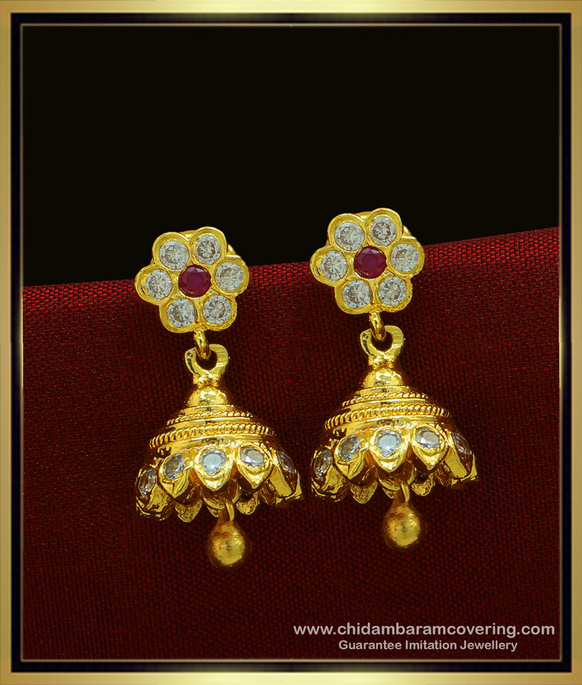 ERG1019 - Real Gold Design Five Metal Traditional Jhumkas Design for Women 