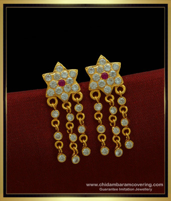 ERG1020 - Five Metal Impon Party Wear Flower Design Hanging Stone Chain Impon Earrings Online 