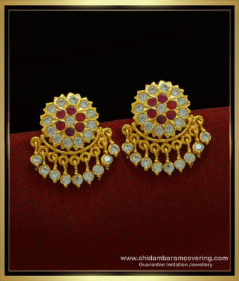 ERG1024 - Panchaloha Big Flower Designs with Hanging Stone Drops Impon Jewellery Online
