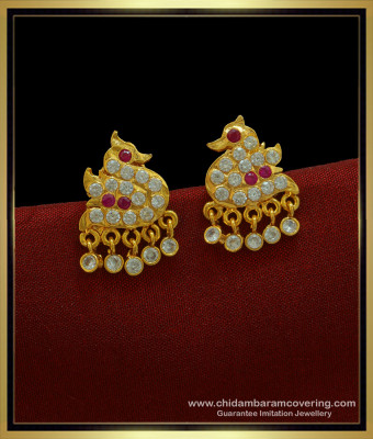 ERG1025 - Five Metal Gold Style Swan with Hanging Stone Drops Impon Ear Studs Online