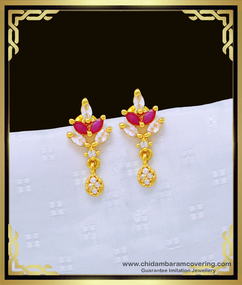 ERG1029 - Beautiful Office Wear Ad Stone Leaf Design Stud Tops Earrings Design Buy Online