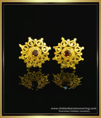 ERG1038 - Elegant Single Ruby Stone Flower Design Earrings Buy Online Shopping