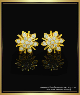 ERG1044 - Impon Real Gold Design Full White Stone One Gram Gold Five Metal Studs Online