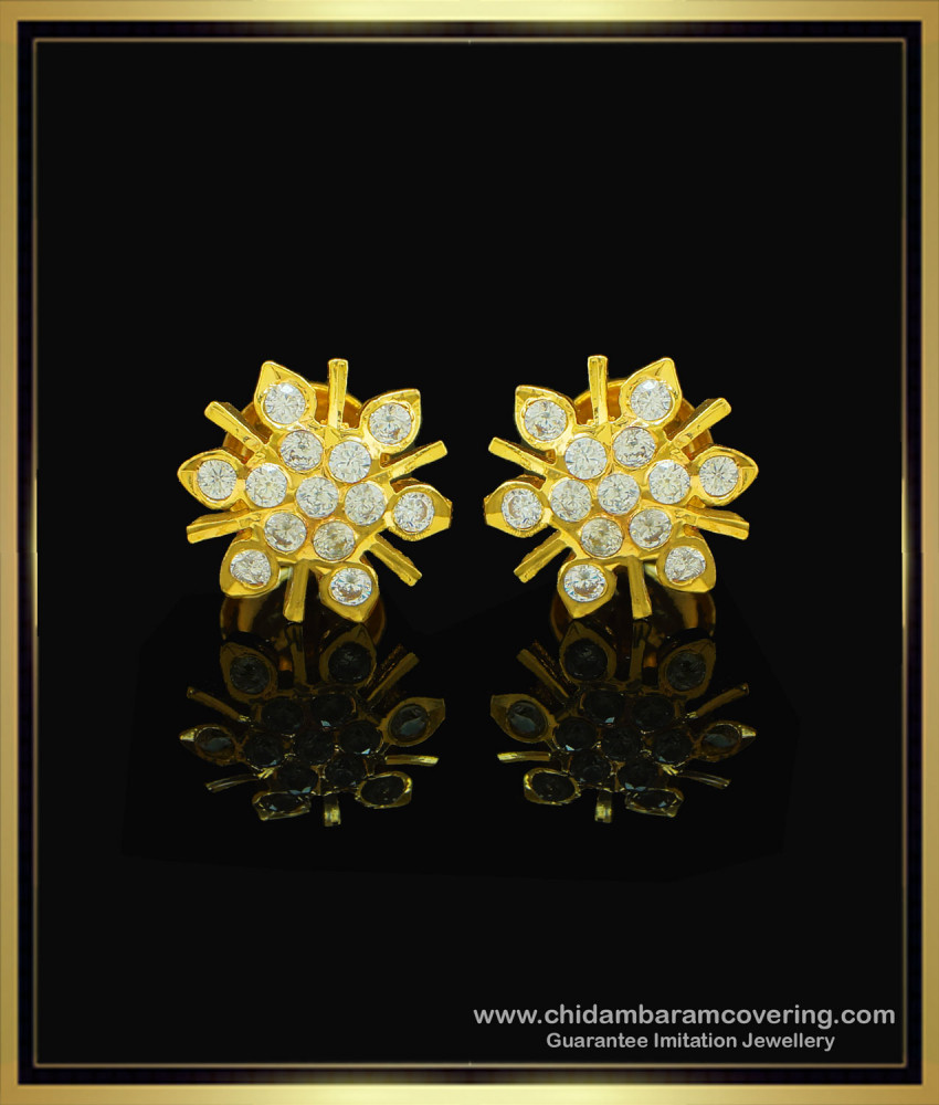 ERG1044 - Impon Real Gold Design Full White Stone One Gram Gold Five Metal Studs Online