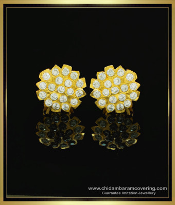 ERG1046 - Attractive Gold Look Flower Design Five Metal White Stone Stud Earring for Women