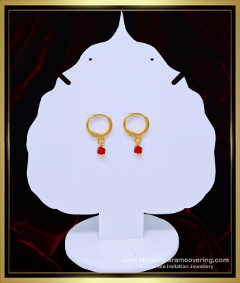 ERG1052 - Cute Gold Plated Daily Wear Red Crystal Drops Small Bali Earrings for Baby Girl