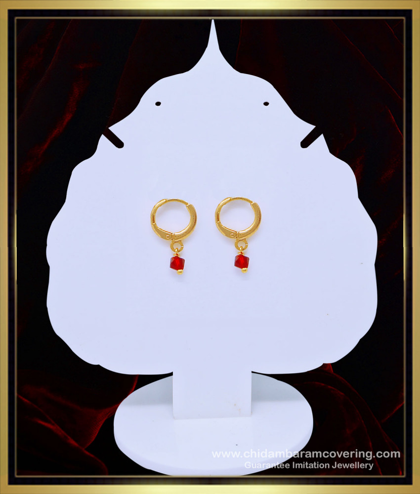 ERG1052 - Cute Gold Plated Daily Wear Red Crystal Drops Small Bali Earrings for Baby Girl