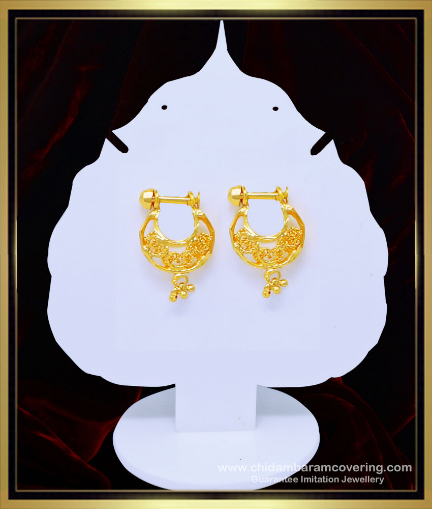ERG1061 - Real Gold Design One Gram Gold Ring Type Bali Earrings for Women