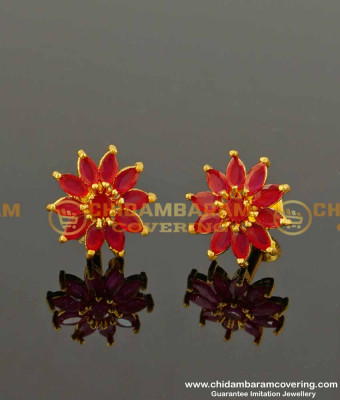 ERG107 – Party Wear Floral Design Ruby Stone Studs One Gram Gold Jewellery Online