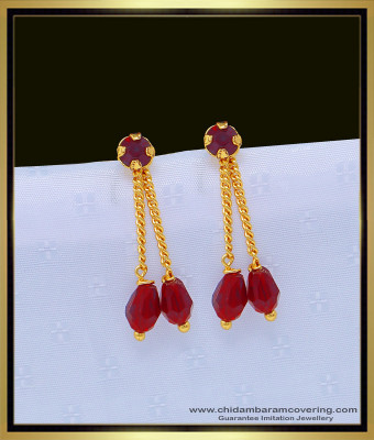 ERG1072 - Unique Gold Pattern Red Crystal Double Line Hanging Chain with Crystal Earring Online