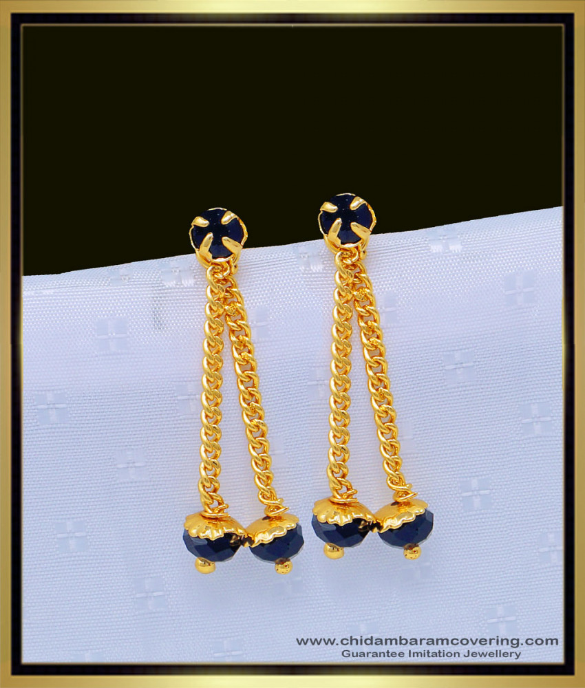 ERG1073 - 1 Gram Gold Plated Double Line Black Crystal Earrings for Female 