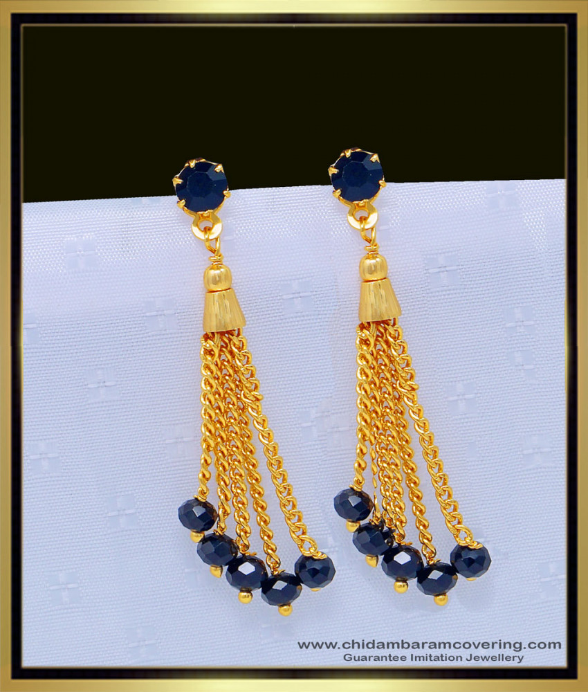 ERG1076 - Latest Fashion Gold Plated Black Crystal Long Dangle Chain Earrings Online