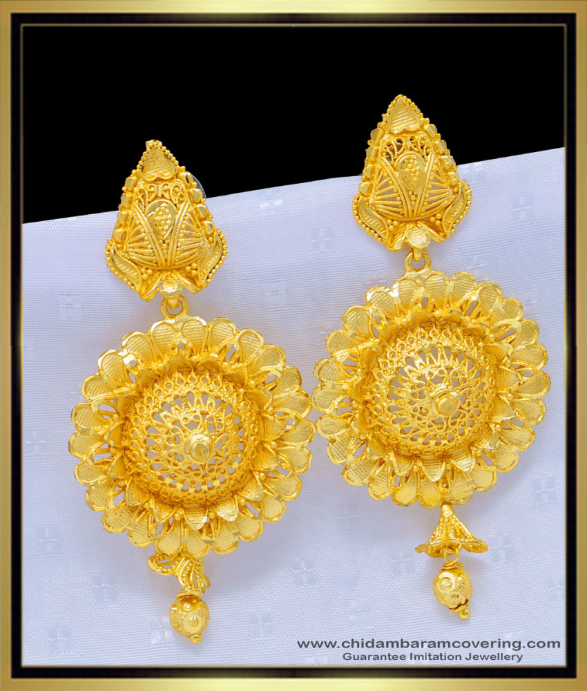ERG1084 - Unique Flower Design Gold Finish Forming Long Earring Indian Jewellery Online