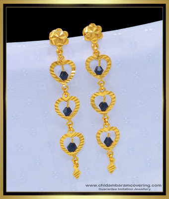 ERG1085 - One Gram Gold Black Crystal Long Danglers Latkan Design