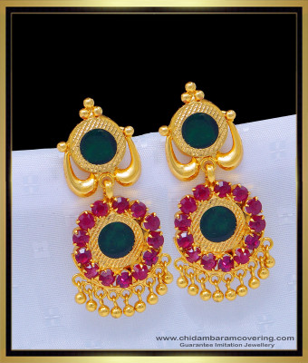 ERG1089 - Unique Kerala Style Ad Stone Green Palakka Earrings Gold Plated Jewellery Buy Online 