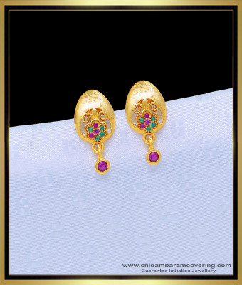 ERG1096 - Elegant Multi Stone Flower Design Gold Plated Earrings for Female