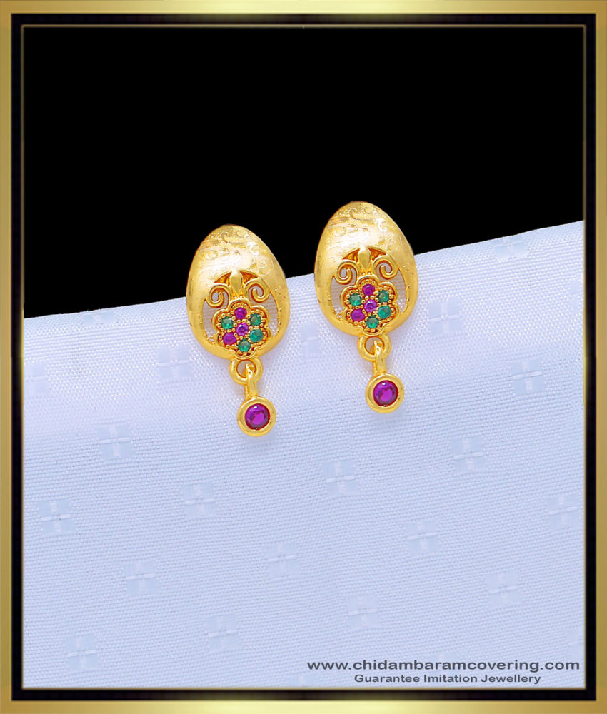 ERG1096 - Elegant Multi Stone Flower Design Gold Plated Earrings for Female