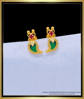 ERG1097 - Kerala Green Palakka Earring with Ruby Stone Gold Plated Palakka Studs Online