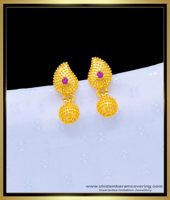 ERG1104 - One Gram Gold Forming Mango Design Pink Stone Earring Design Online