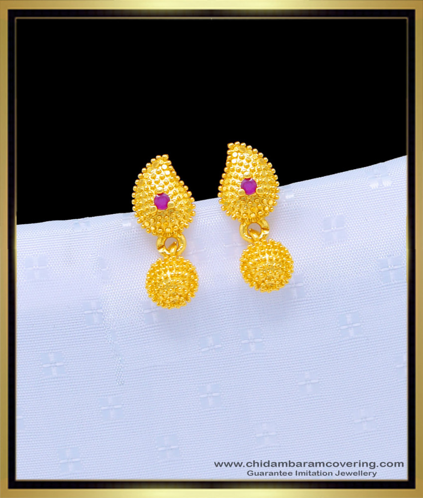 ERG1104 - One Gram Gold Forming Mango Design Pink Stone Earring Design Online