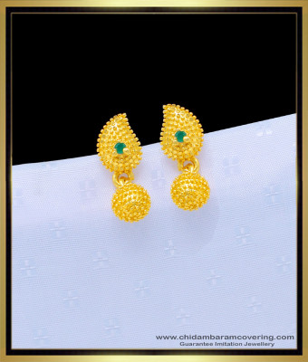 ERG1105 - Beautiful First Quality One Gram Gold Forming Mango Design Green Stone Earrings Online