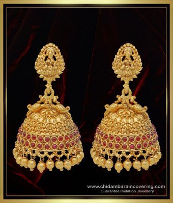 ERG1111 - First Quality Nagas Temple Jewellery Kemp Stone Bridal Wear Bid Jhumkas Earring Buy Online