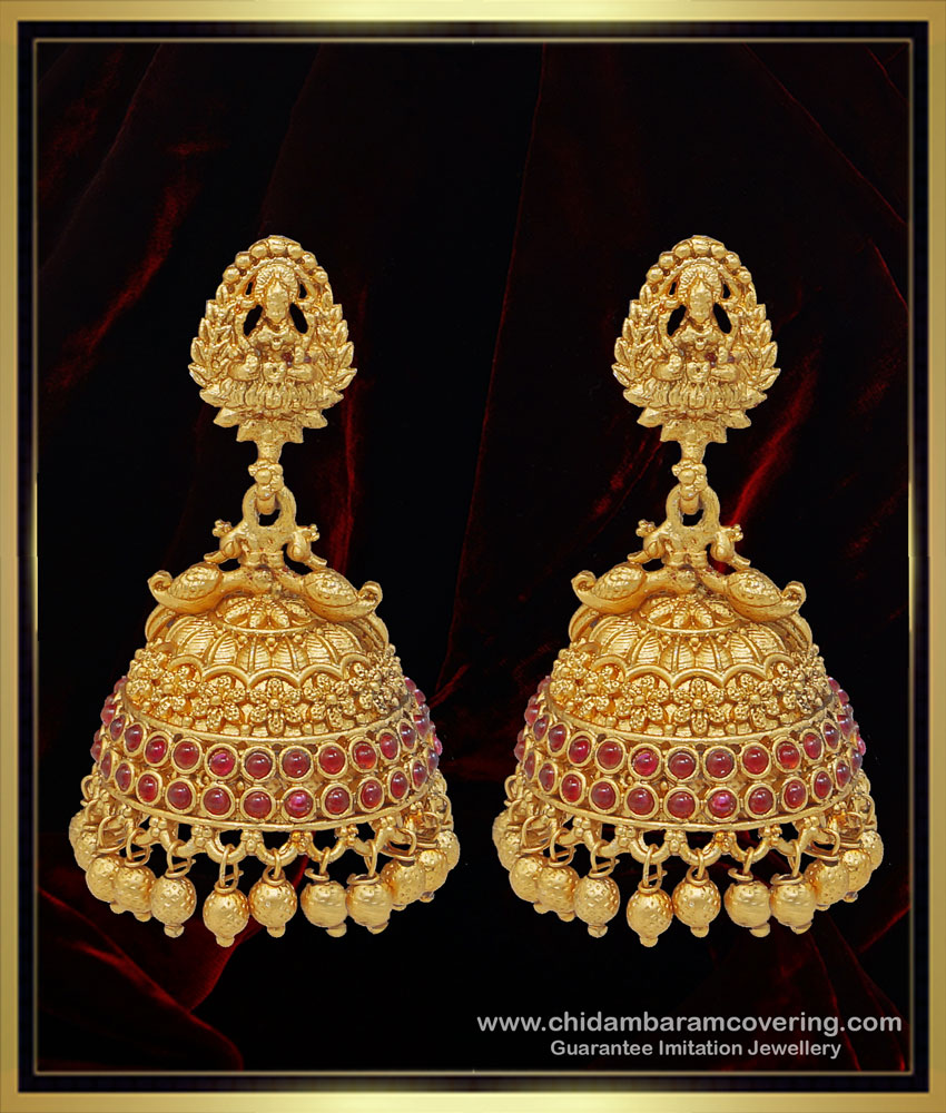 ERG1111 - First Quality Nagas Temple Jewellery Kemp Stone Bridal Wear Bid Jhumkas Earring Buy Online