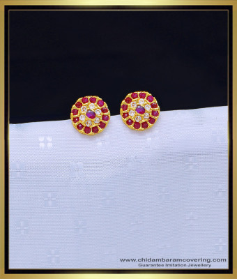 ERG1128 - High Quality American Diamond White and Ruby Stone 3 Layer Earrings Online