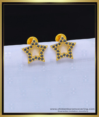 ERG1134 - Unique Party Wear Black Stone Star Design Gold Covering Earrings for Women