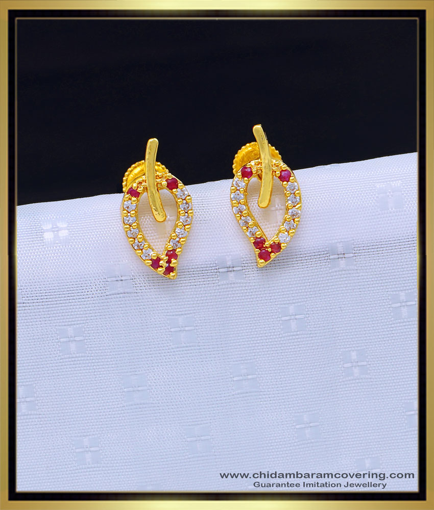 ERG1136 - Elegant First Quality Gold Plated Ad Stone Leaf Model Stylish Gold Tops Design Online