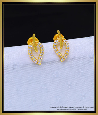 ERG1137 - Gold Design First Quality White Stone Leaf Design Gold Covering Earrings for Female