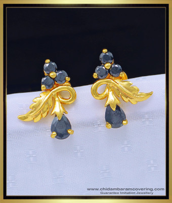 ERG1139 - 1 Gram Gold Unique Pattern Best Quality Party Wear Black Stone Earrings Online