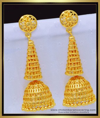 ERG1156 - Latest Gold Plated Cone Design Long Size Jhumkas Earring Indian Bridal Jewelry Online