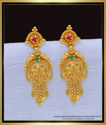 ERG1162 - One Gram Gold Plated Ruby Emerald Stone Dangle Earrings Online 