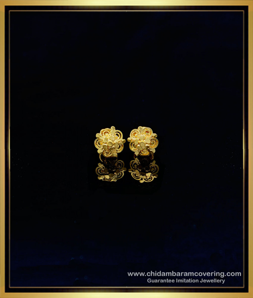 ERG1178 - Traditional Gold Five Petal Flower Design Daily Wear Small Stud Earrings