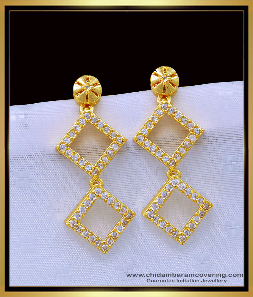 ERG1207 - Elegant One Gram Gold White Stone Party Wear Earrings for Girls