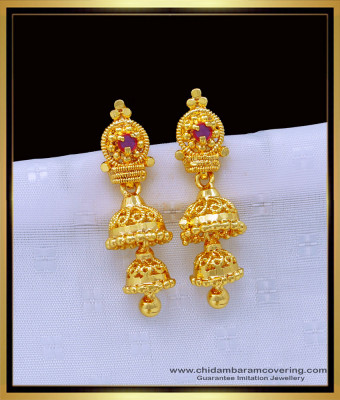 ERG1209 - Gold Plated Ruby Stone 2 Layer Gold Jhumka Design for Girls 